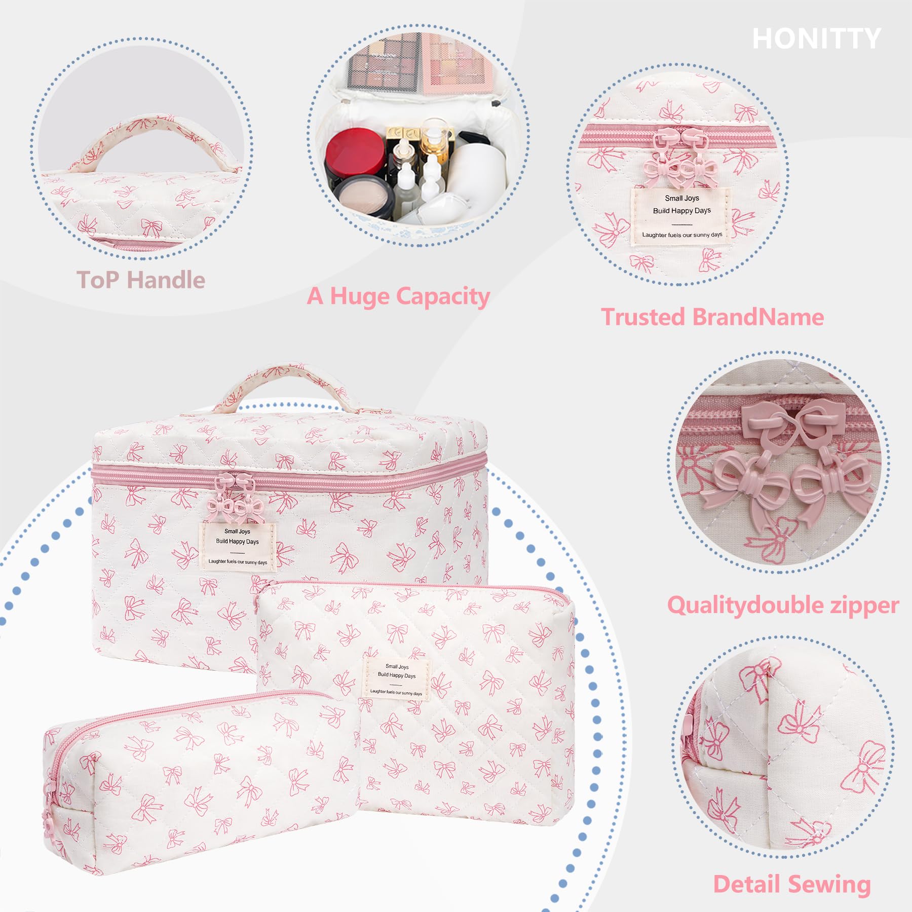 Honitty lightweight travel cosmetic bag folded flat saves luggage space.