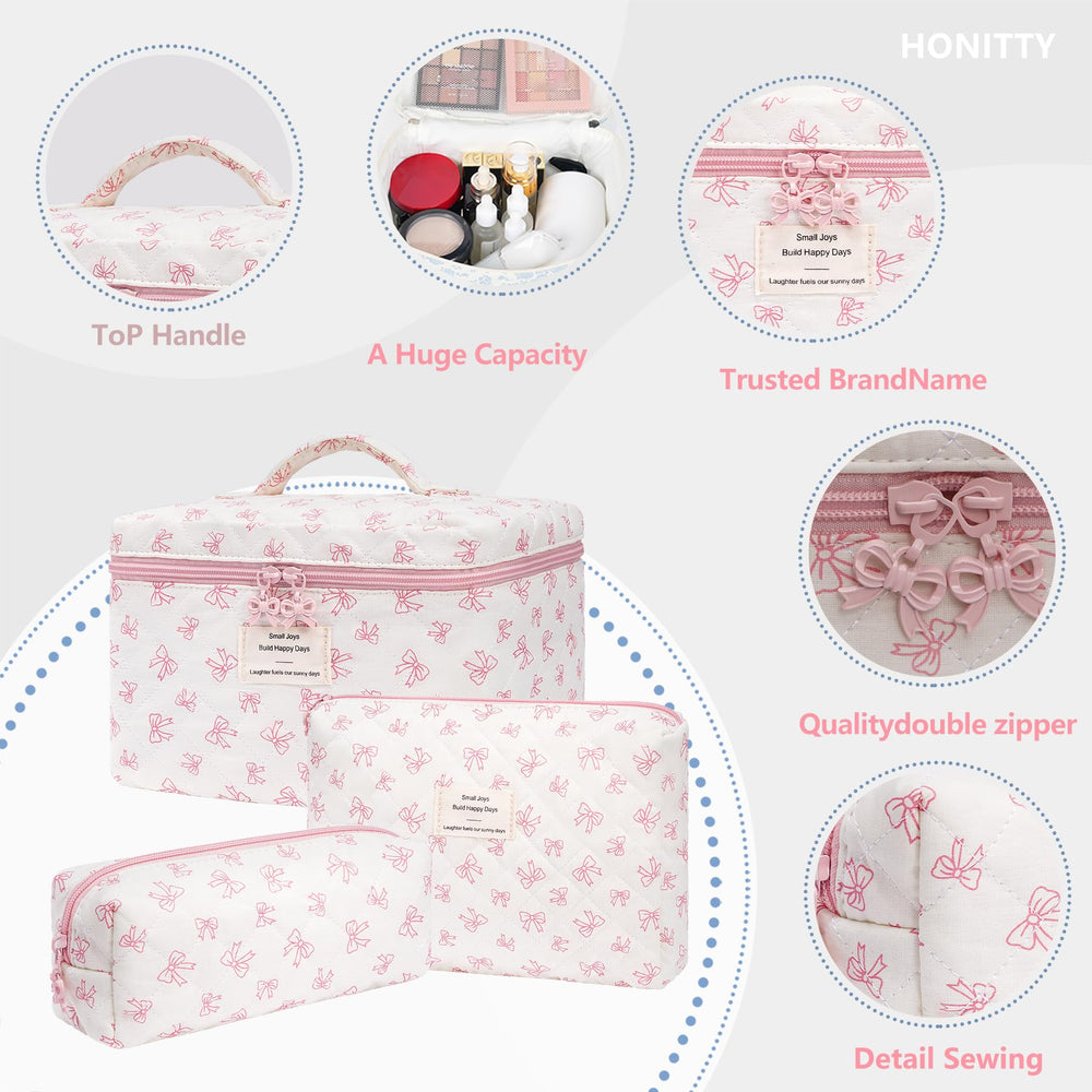 Honitty lightweight travel cosmetic bag folded flat saves luggage space.