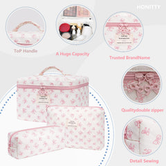Honitty lightweight travel cosmetic bag folded flat saves luggage space.