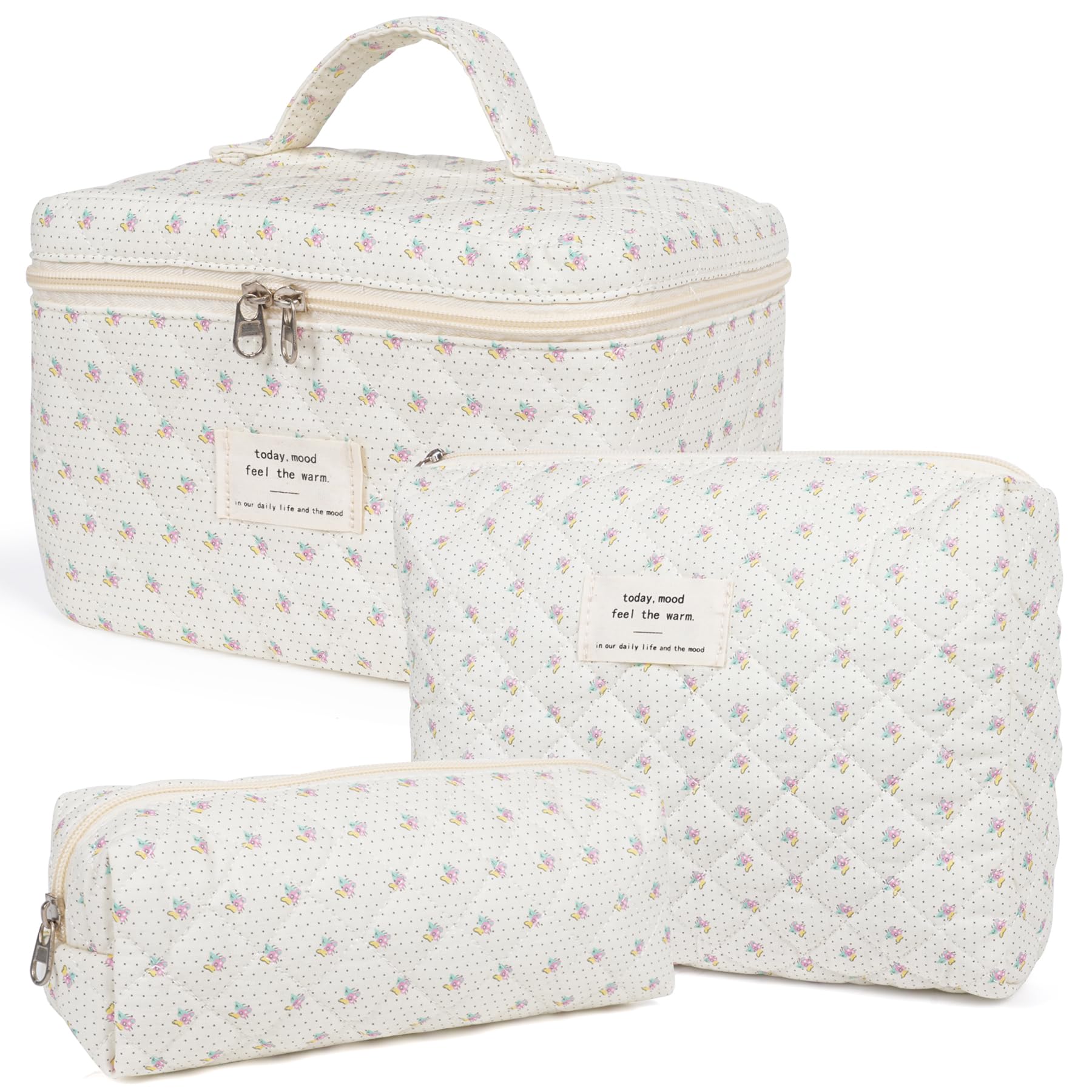 Honitty makeup bag with floral pattern for organized daily cosmetics.