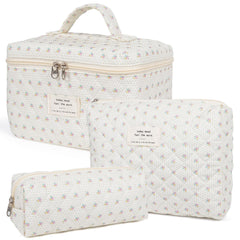 Honitty makeup bag with floral pattern for organized daily cosmetics.