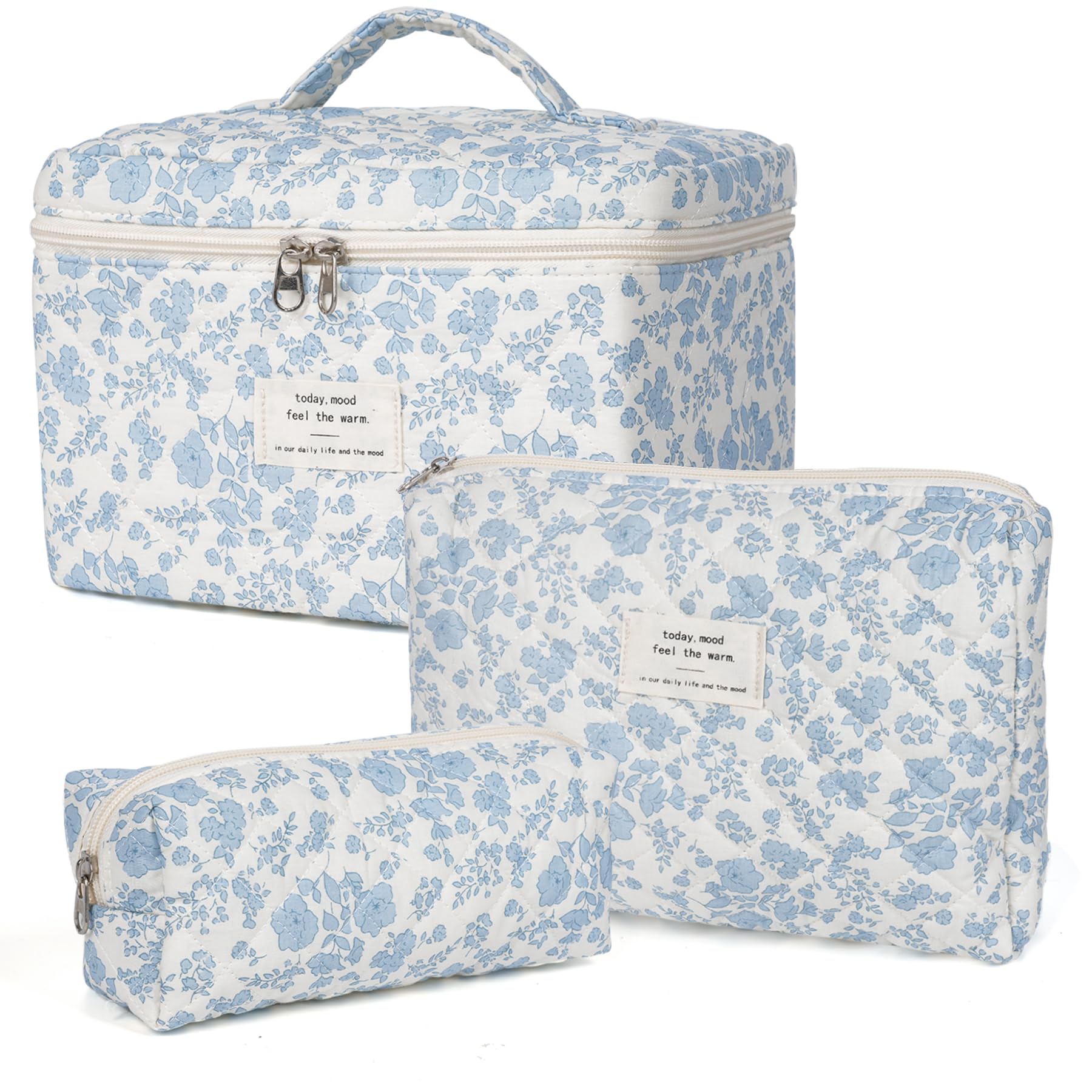 Honitty floral quilted makeup bag close-up showing soft fabric and floral pattern for travel organization