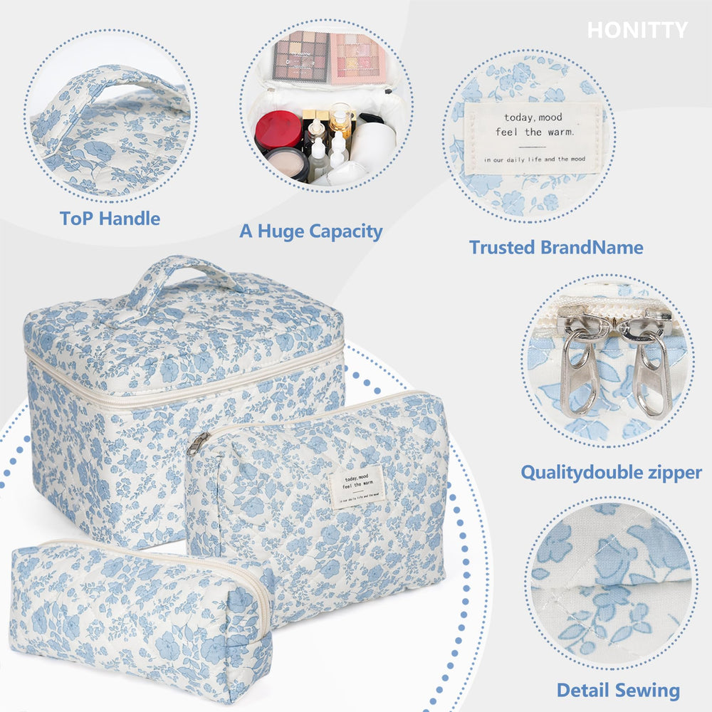 Soft cotton quilted Honitty bag captured in a travel-ready layout