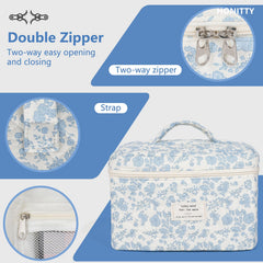 Durable upgraded zipper on the Honitty floral quilted bag in focus