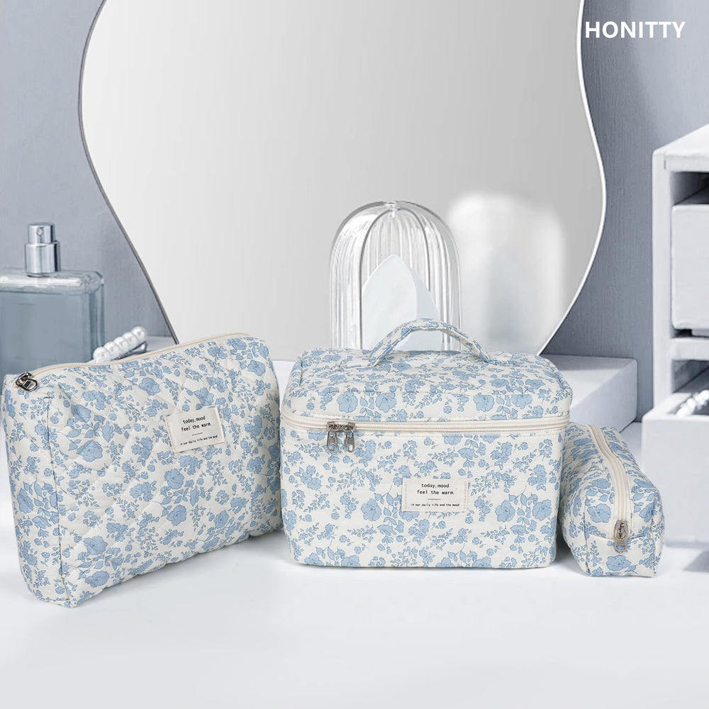 Three Honitty bags for cosmetics, brushes, and toiletries during travel