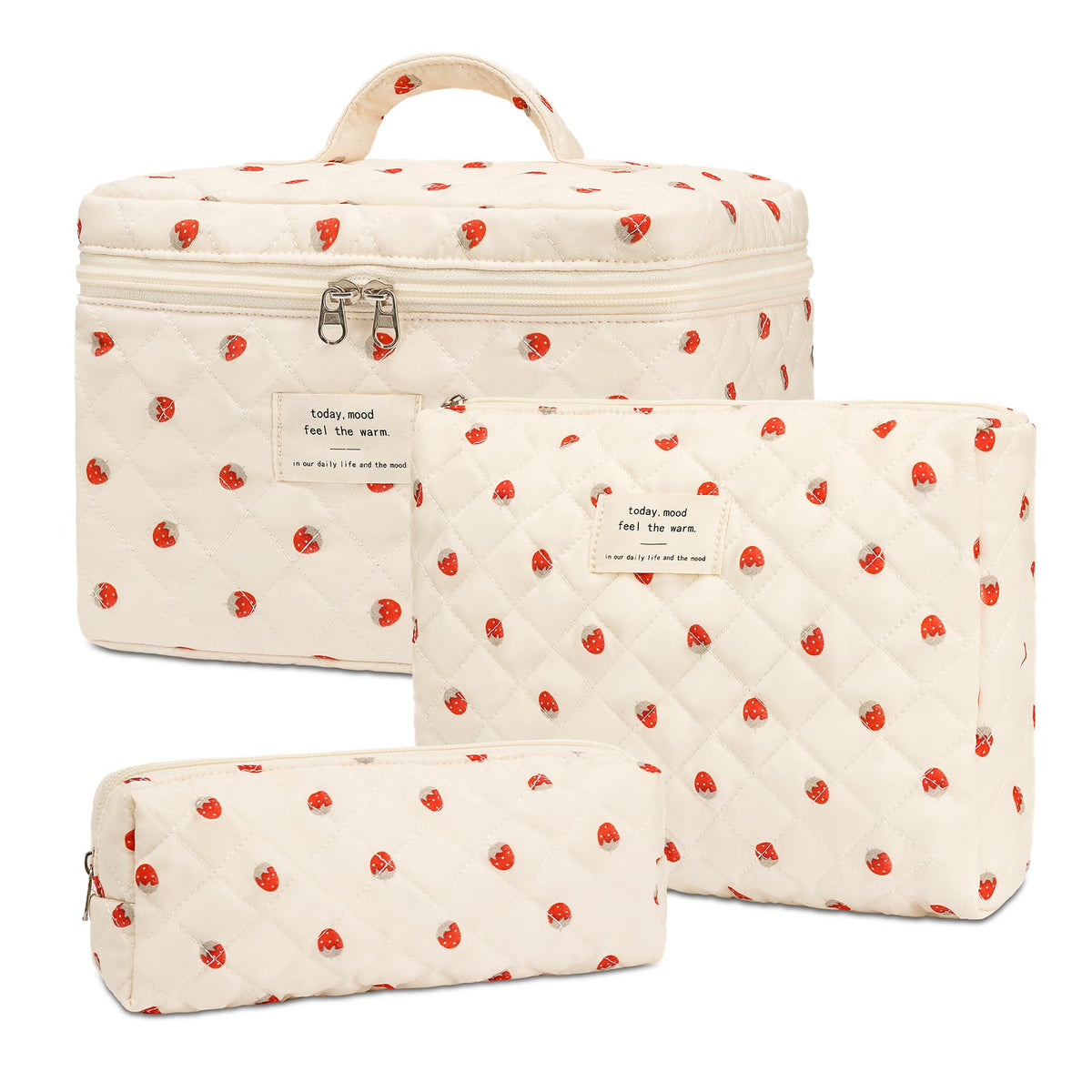 Honitty makeup bag with floral quilted pattern for travel organization.