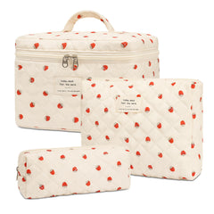 Honitty makeup bag with floral quilted pattern for travel organization.