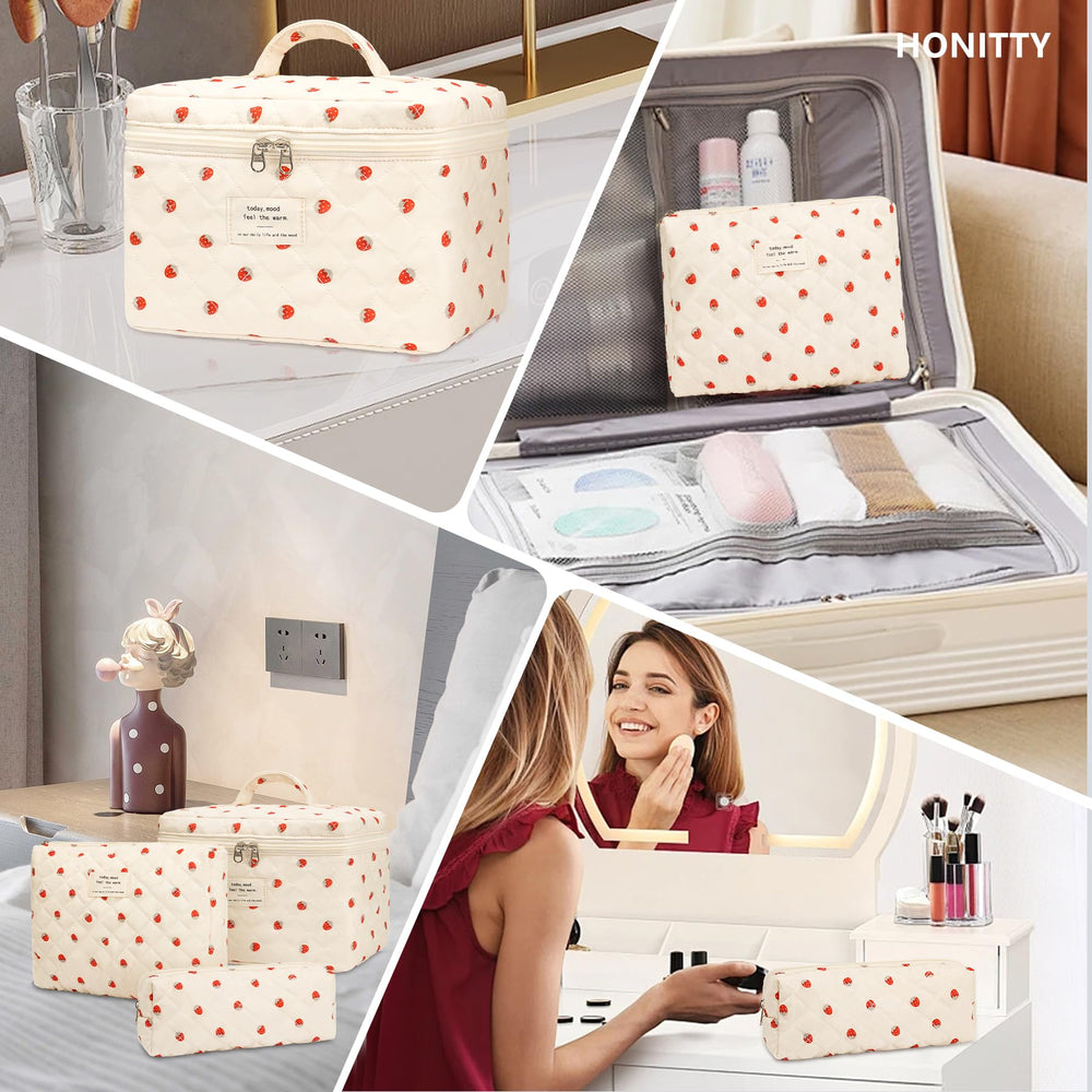 Honitty foldable travel cosmetic bag stays compact in luggage.