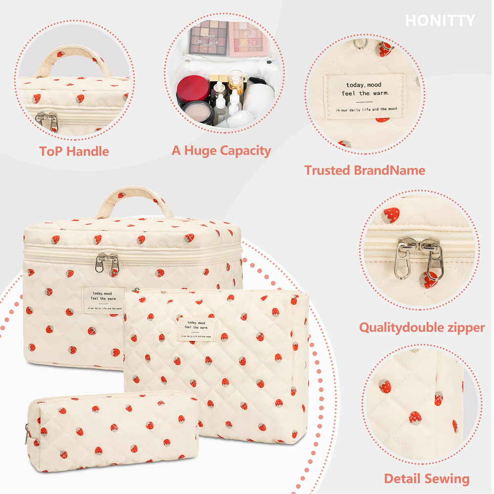 Honitty lightweight floral makeup bag with soft fabric for easy packing.