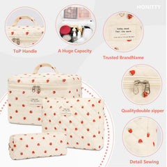 Honitty lightweight floral makeup bag with soft fabric for easy packing.