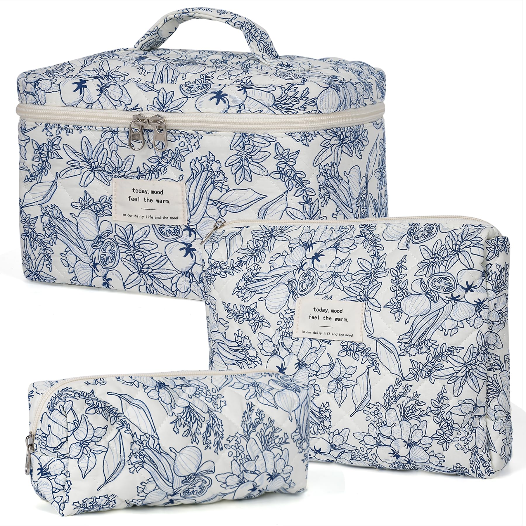 Honitty makeup bag quilted floral front view for stylish storage on the go