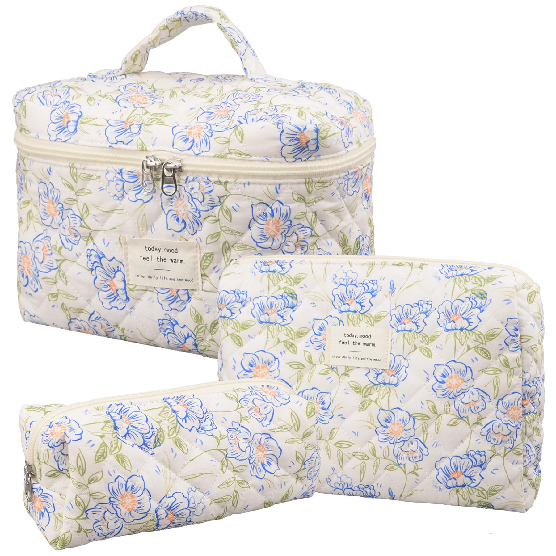 Honitty makeup bag with quilted floral large keeps cosmetics organized on the go.
