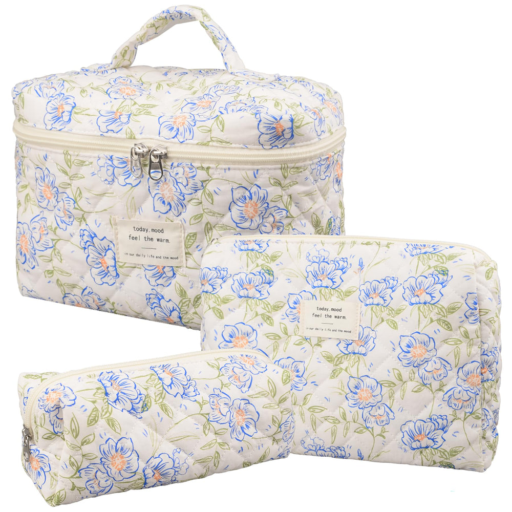 Honitty makeup bag with quilted floral large keeps cosmetics organized on the go.