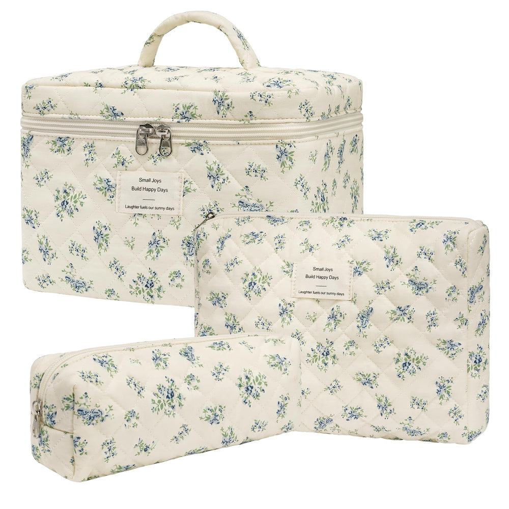 Honitty quilted floral makeup bag set with stylish pattern and ample storage