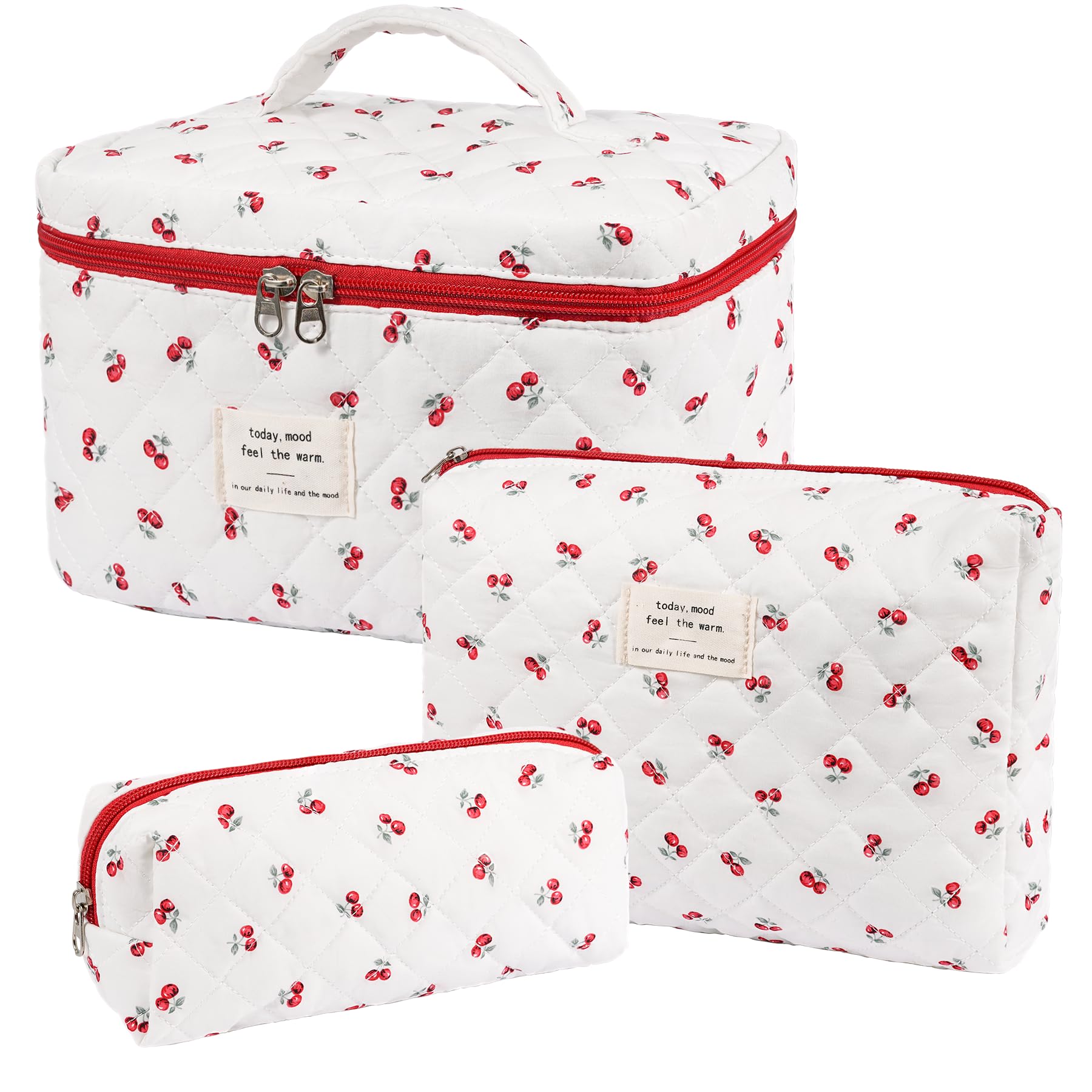 Honitty makeup bag set with floral pattern, left view, keeps cosmetics organized on the go.