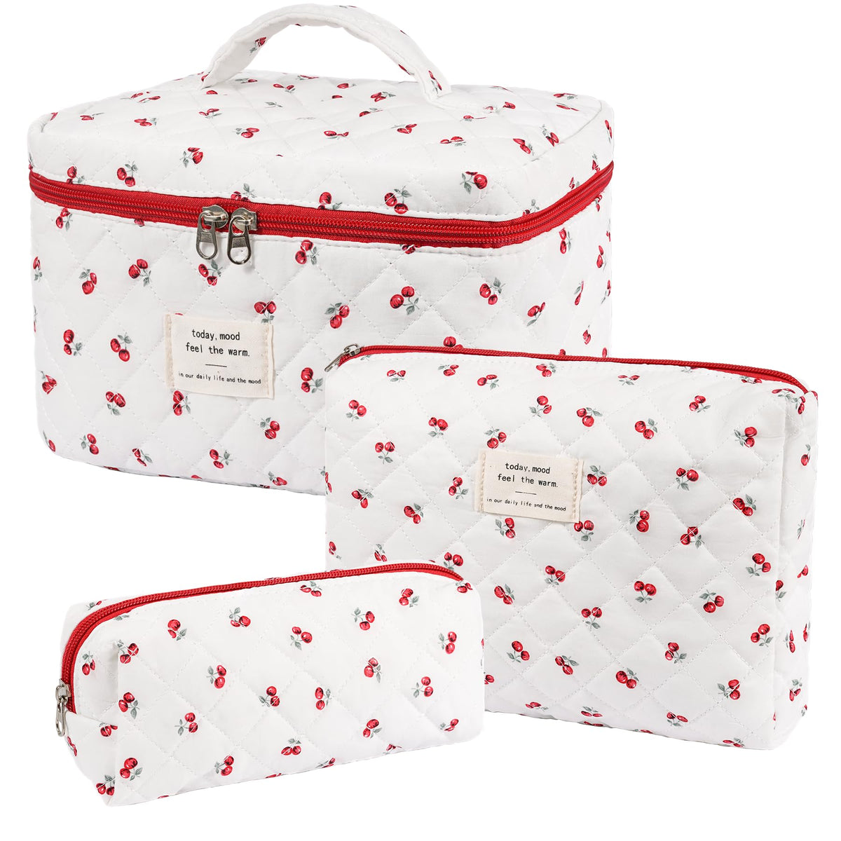 Honitty makeup bag set with floral pattern, left view, keeps cosmetics organized on the go.