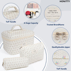 Honitty makeup bag set three pieces with varied sizes for sorting.