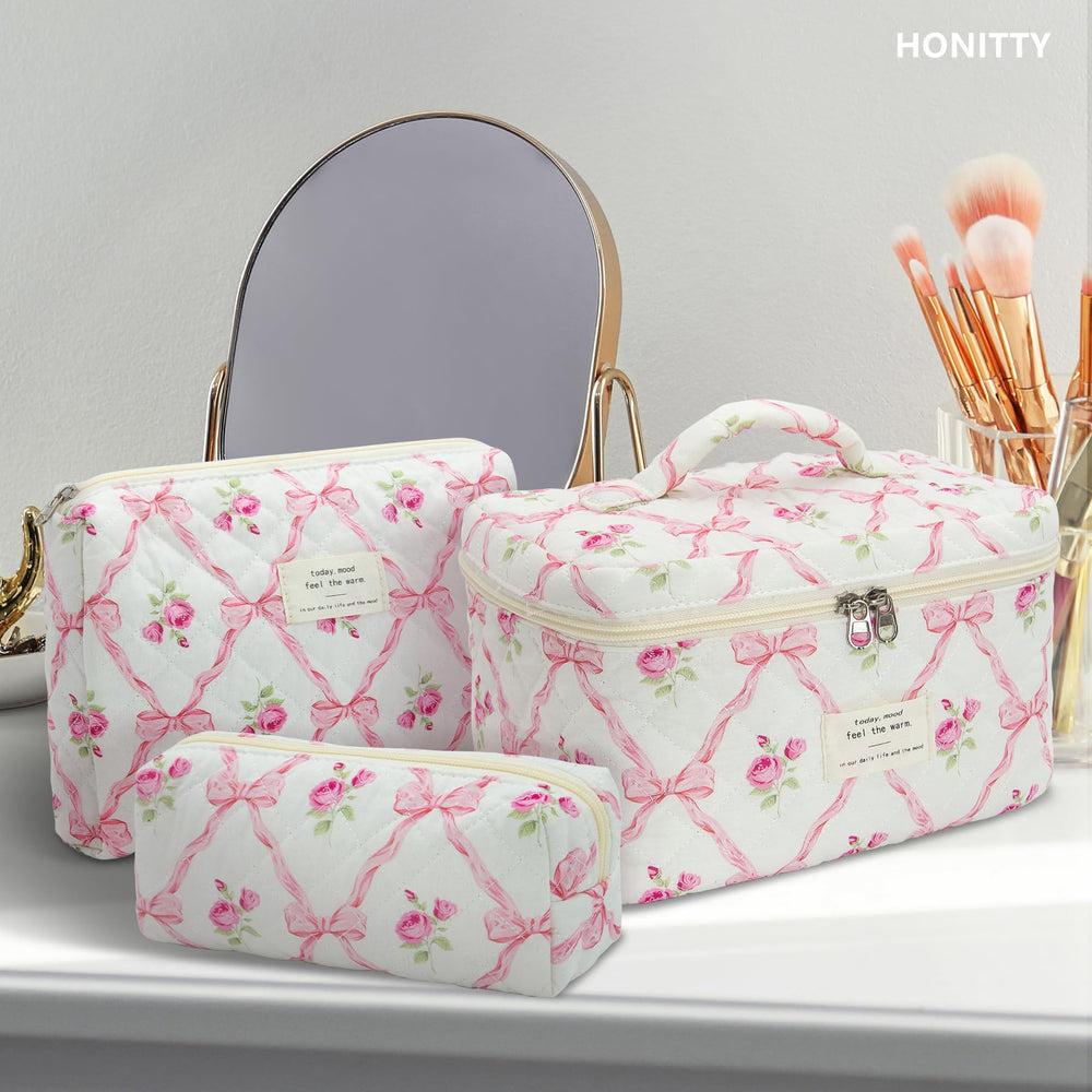 honitty makeup bag system inside keeps brushes and bottles organized.