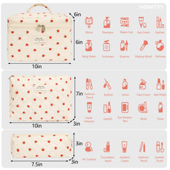 Honitty three-piece floral makeup bag set for sorting cosmetics.