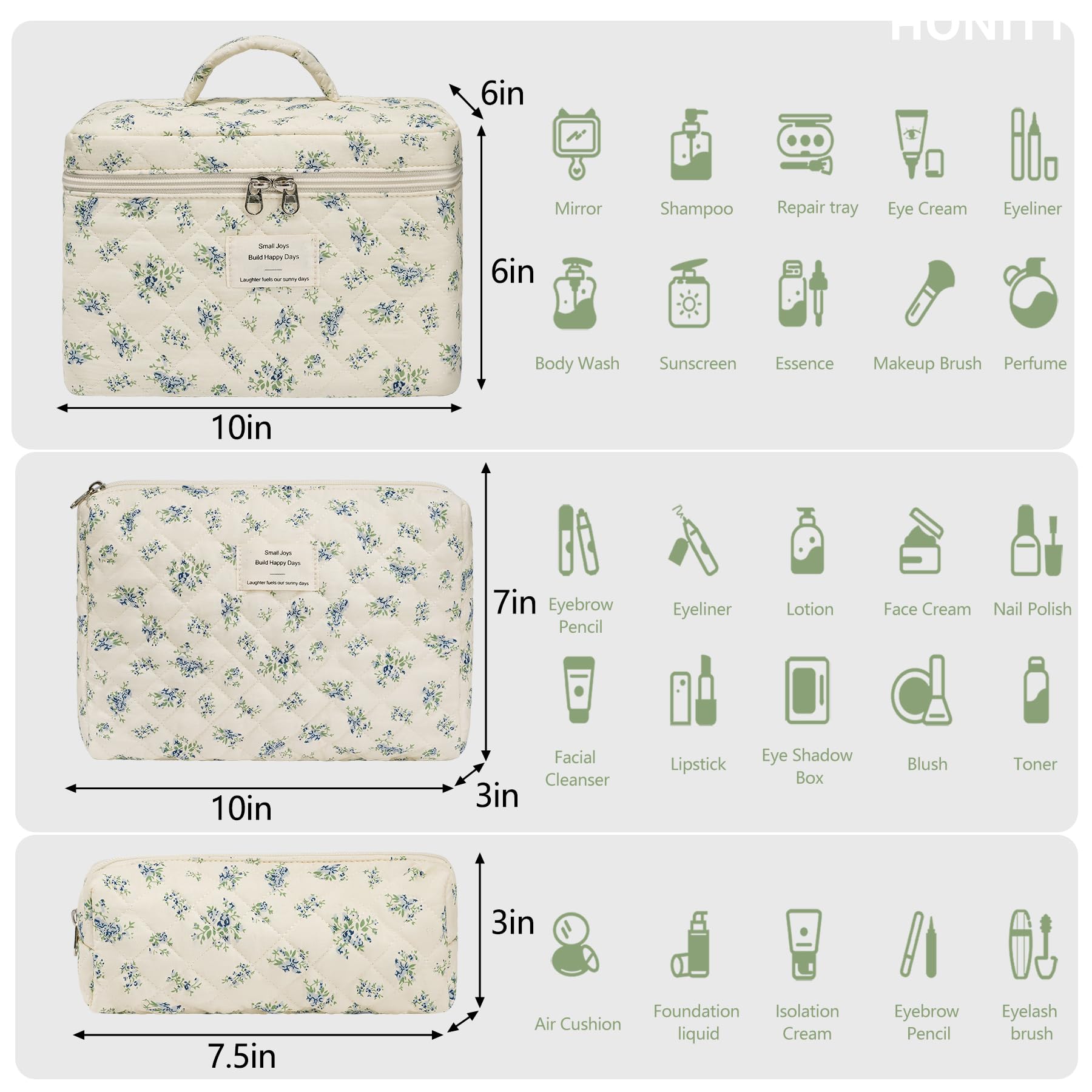 Honitty travel cosmetic organizer shows compact size and organized compartments