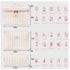Honitty quilted cosmetics bag with soft fabric for daily use.