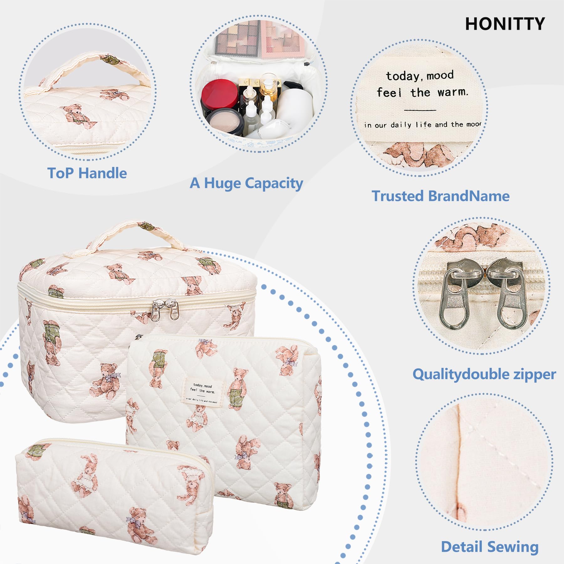 Honitty quilted cotton bag folded flat for compact packing and space saving travel.