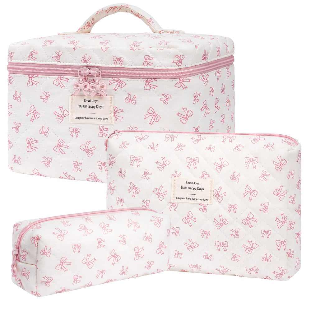 Honitty quilted floral makeup bag front view ideal for organized travel essentials.