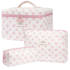 Honitty quilted floral makeup bag front view ideal for organized travel essentials.