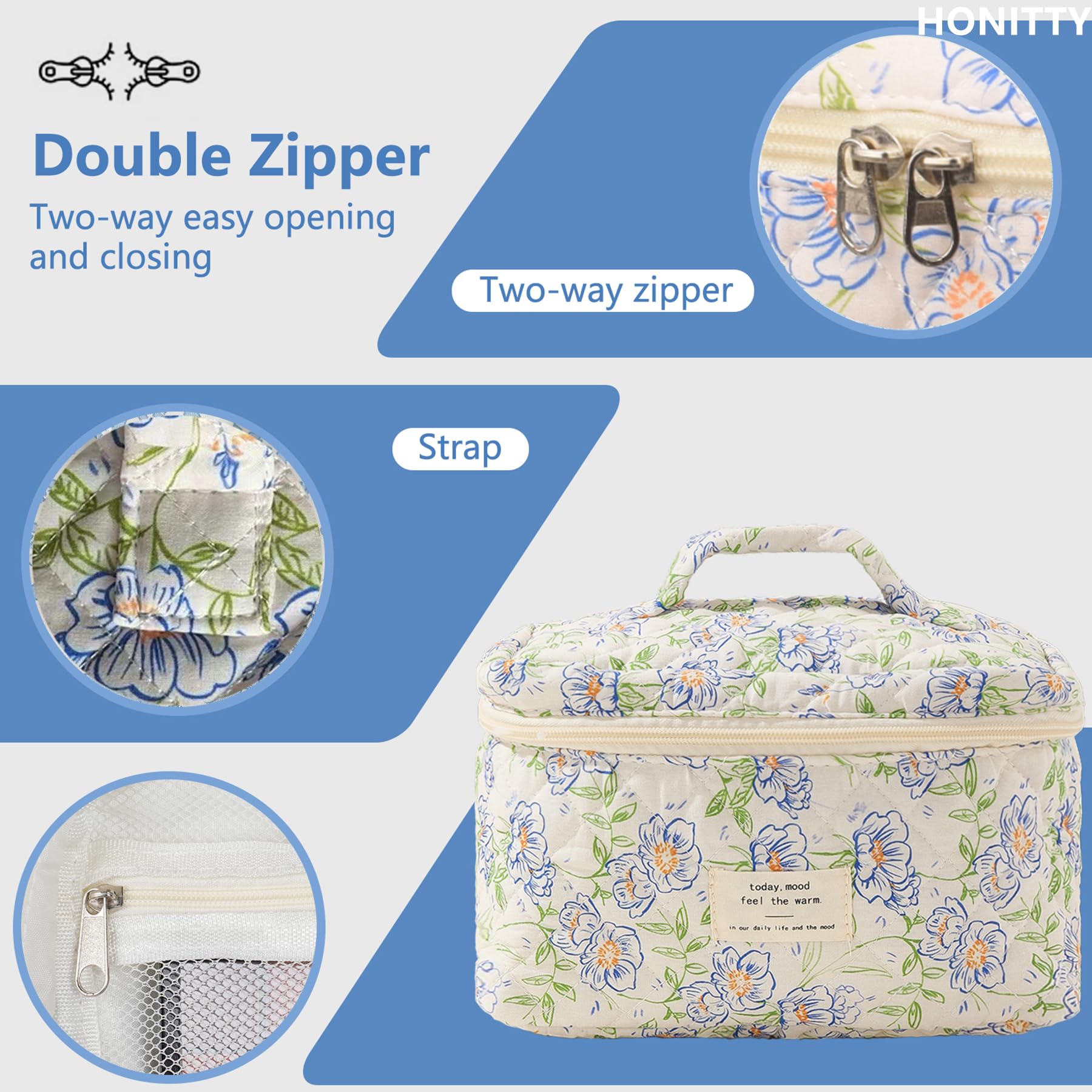 Honitty three-piece makeup bag set with three sizes for sorting.