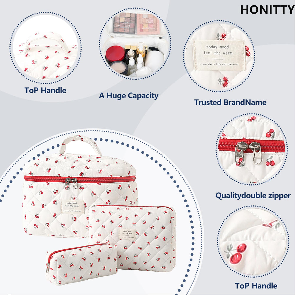 Honitty travel toiletry bag, soft fabric, foldable, fits easily in luggage.