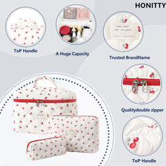 Honitty travel toiletry bag, soft fabric, foldable, fits easily in luggage.