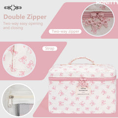 Honitty upgraded-zip floral cosmetic bag offers smoother opening daily.