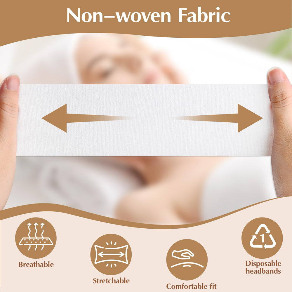 HONLYNE disposable hairband fabric close-up shows non-woven comfort during facials.