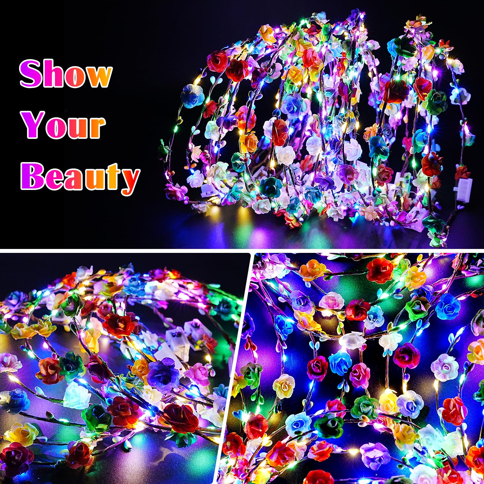 HONLYNE LED flower crown packaging and accessories suggesting easy personalization