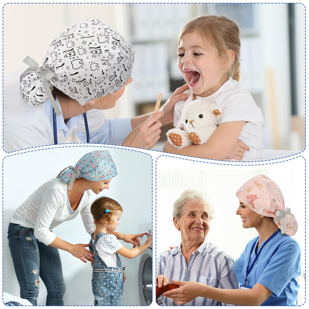 Honoson scrub cap pattern 2 with adjustable tie keeps hair secure during procedures.