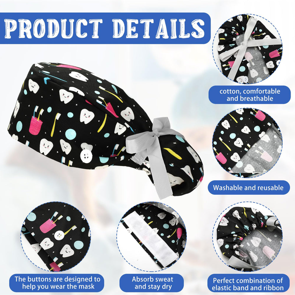 Honoson dental scrub cap pattern 3 features ponytail opening ideal for busy clinic days.