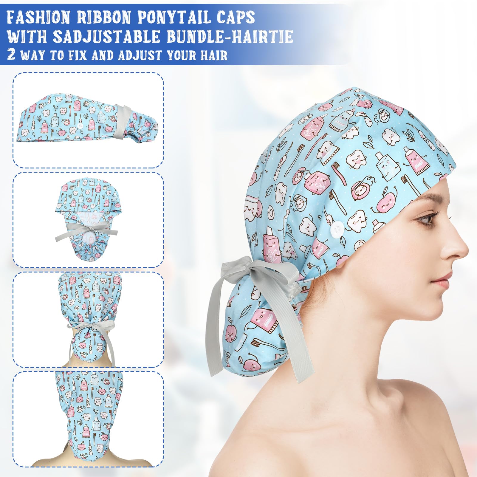 Honoson scrub cap pattern 5 comfortable sweatband helps stay dry during intense work.