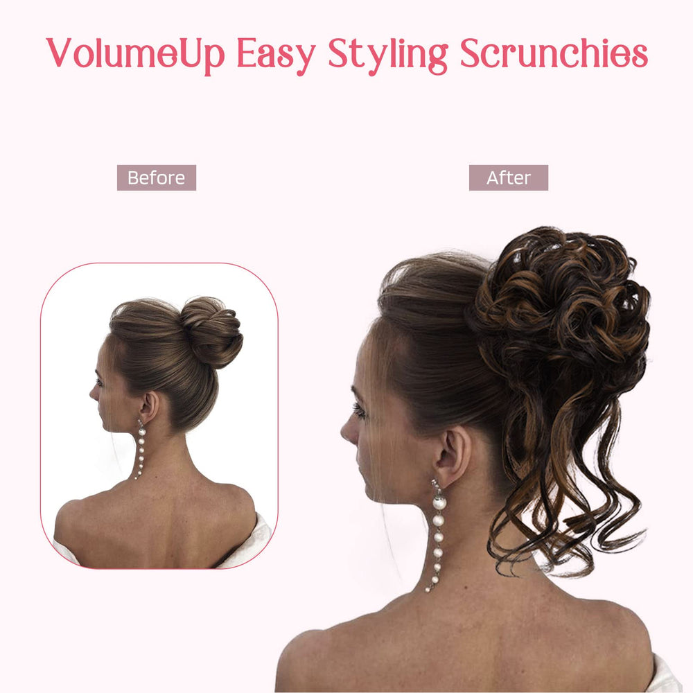 HOOJIH Messy Bun with tendrils wrap in Daisy BlackBrown adds soft texture and lift.