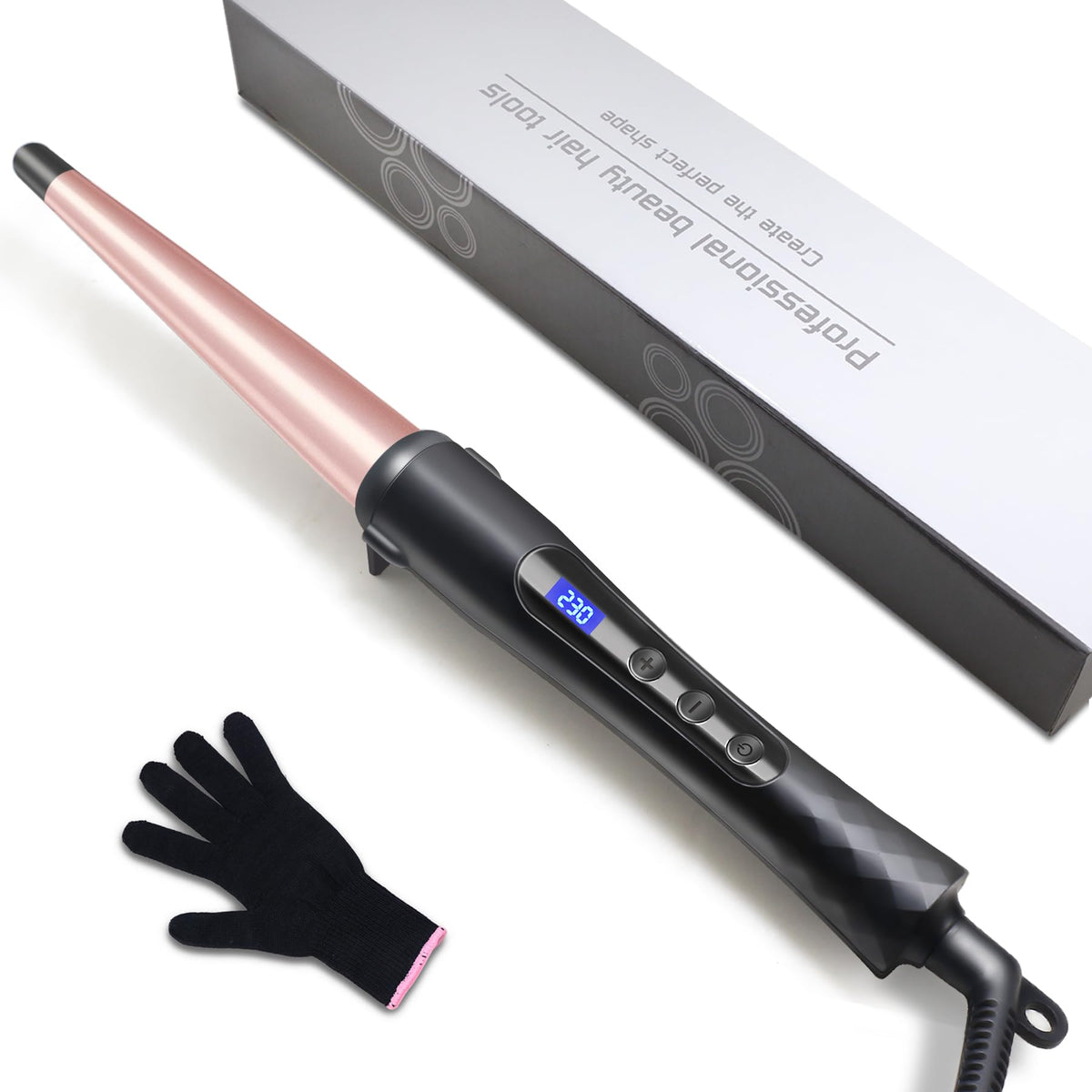 Hopopower rose pink curling wand with tapered barrel for versatile curls