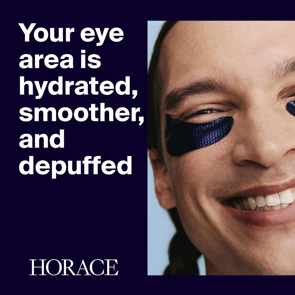 Horace hydrogel under-eye patches showing cooling action for refreshed eyes.