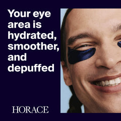 Horace hydrogel under-eye patches showing cooling action for refreshed eyes.