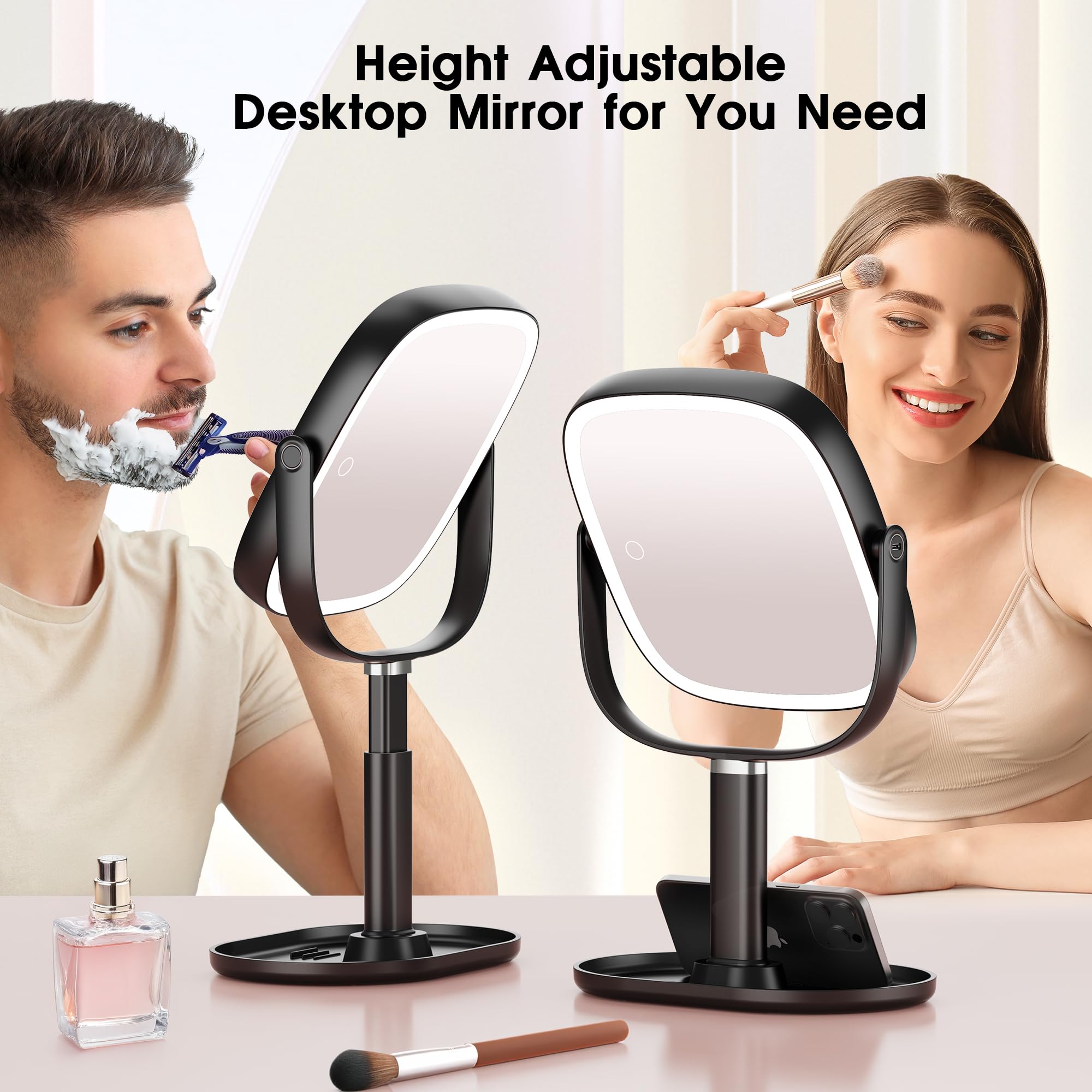 Horyliin 3-color lighting makeup mirror provides studio-like illumination for day to night makeup.