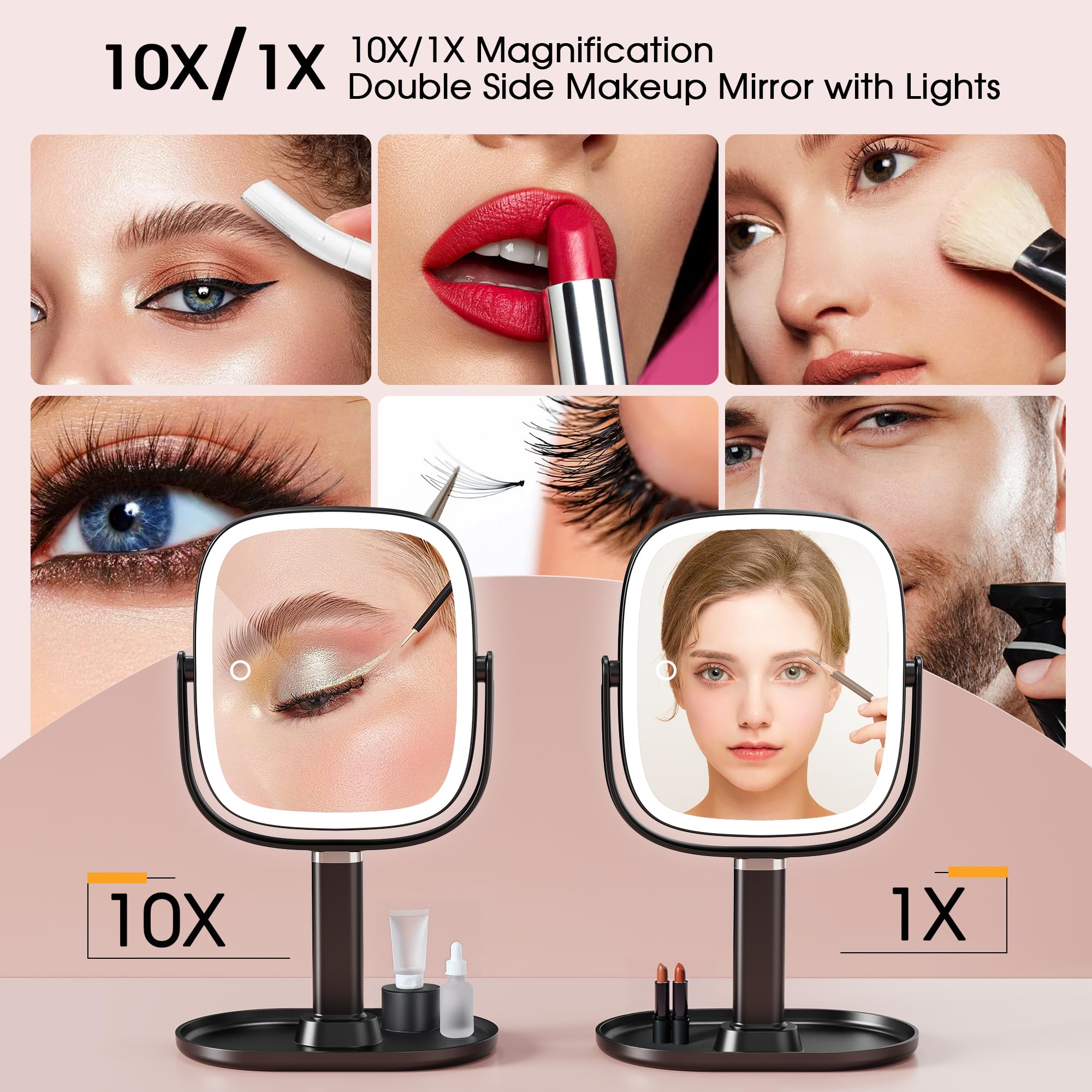Horyliin 360-degree adjustable mirror offers flexible angles for skincare and makeup routines.