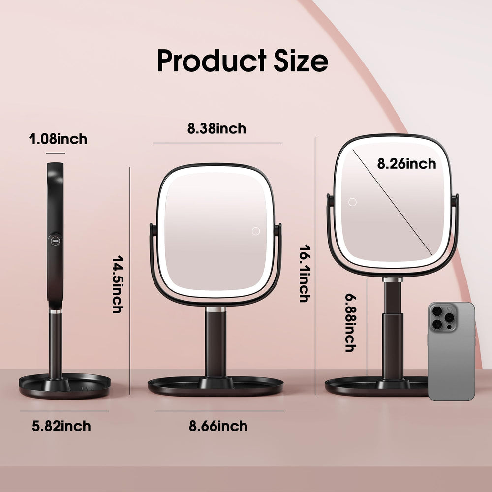 Horyliin desk makeup mirror with lights highlights detailed foundation and brow work.