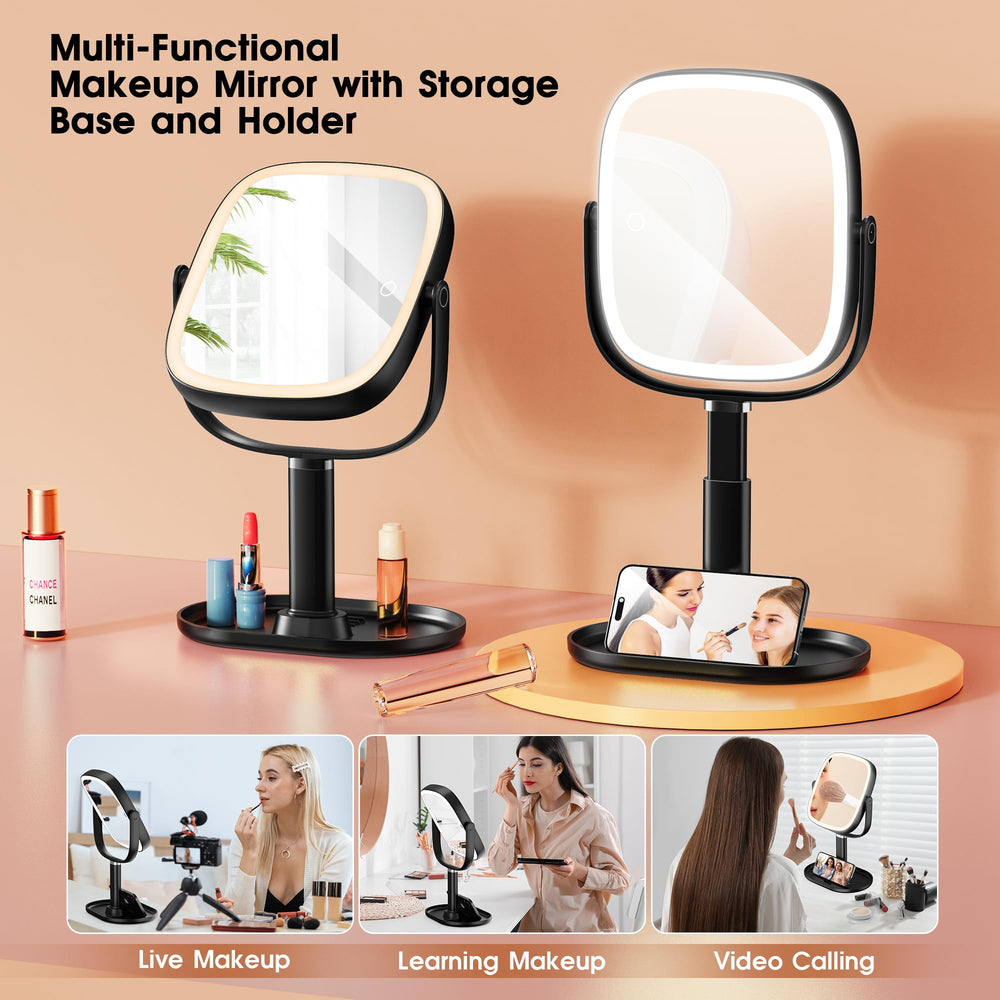 Horyliin magnifying mirror with storage base keeps essentials organized on your vanity.