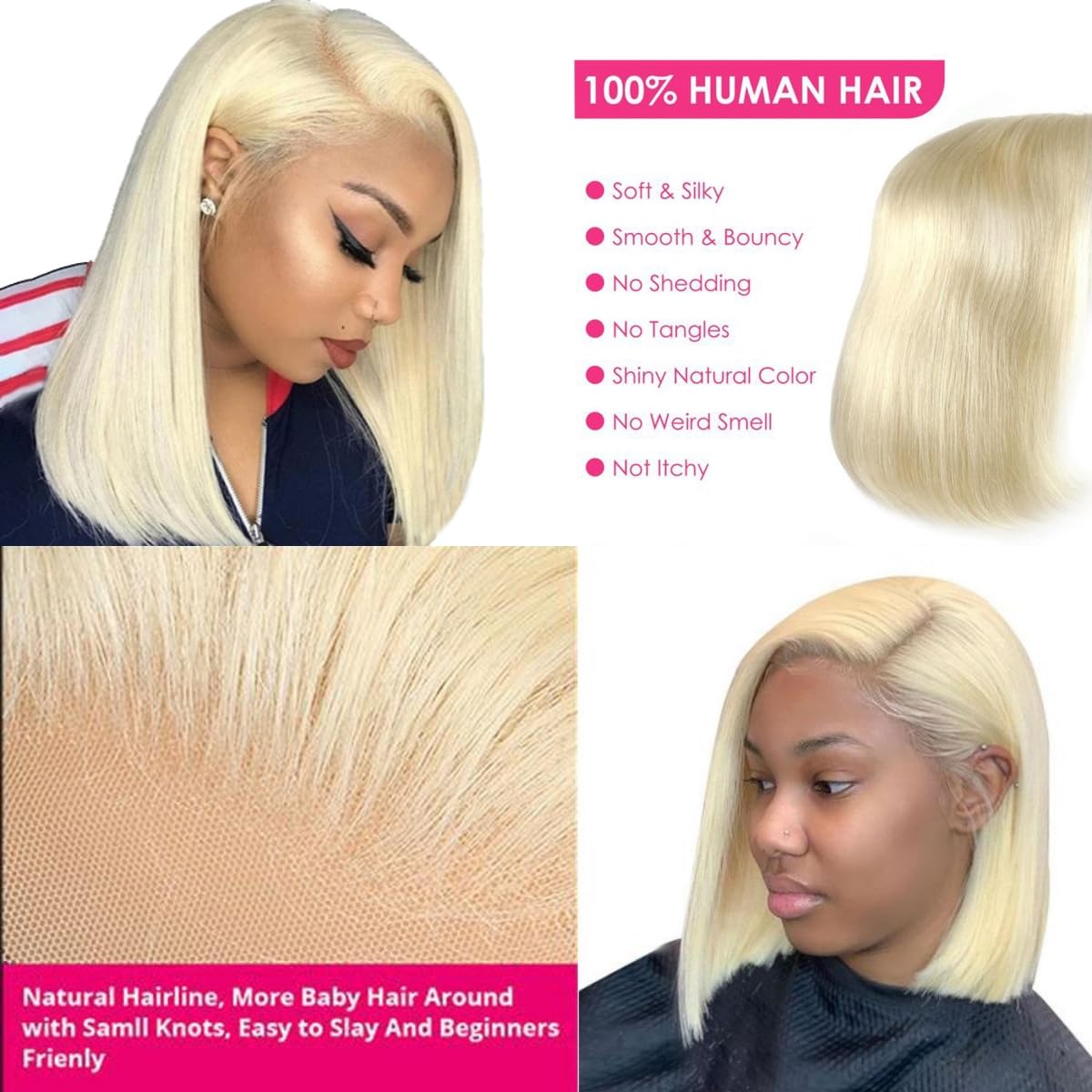 Hoscod Blonde Bob Wig baby hair closeup reveals realistic edges.