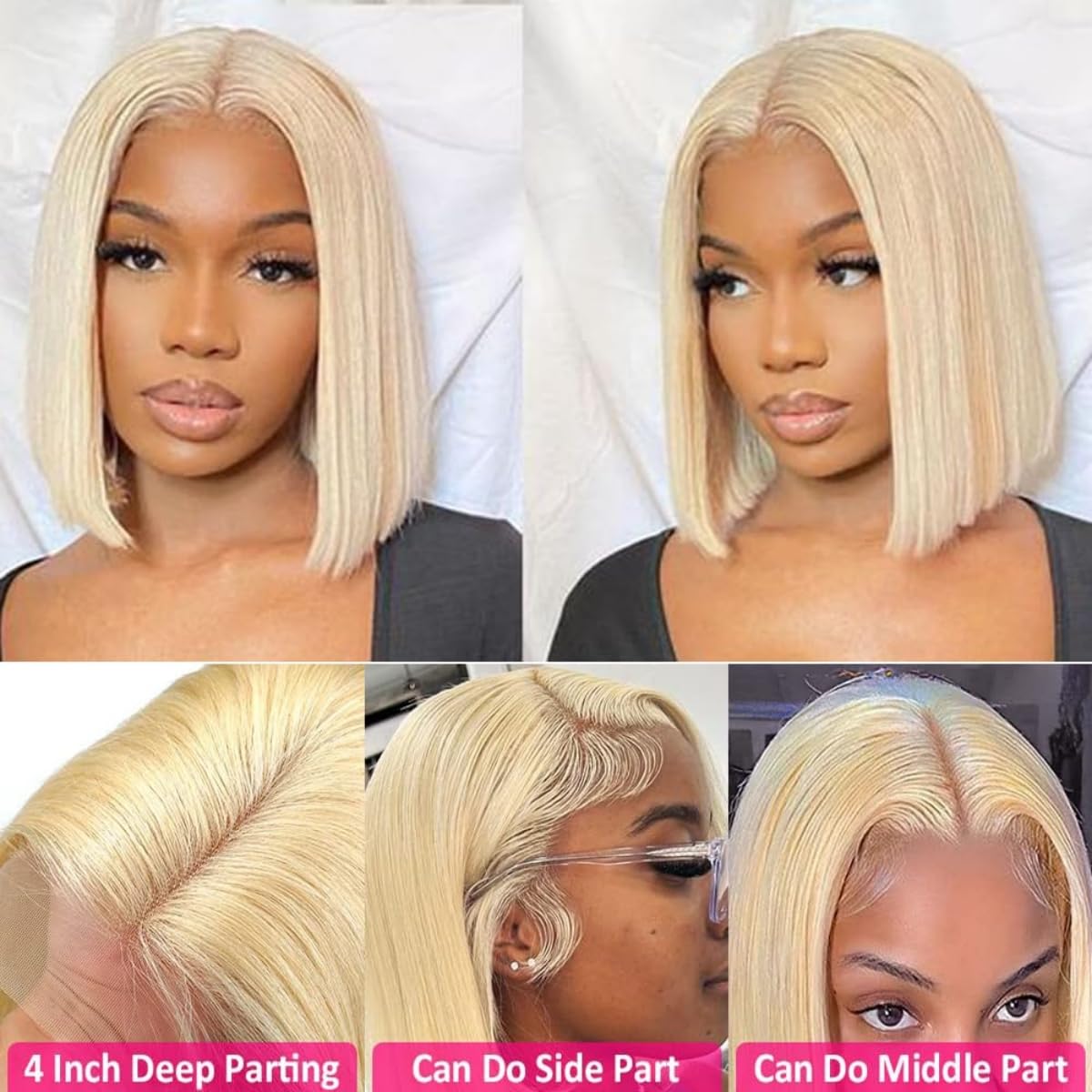 Hoscod Blonde Bob Wig bleached knots detail for natural scalp appearance.