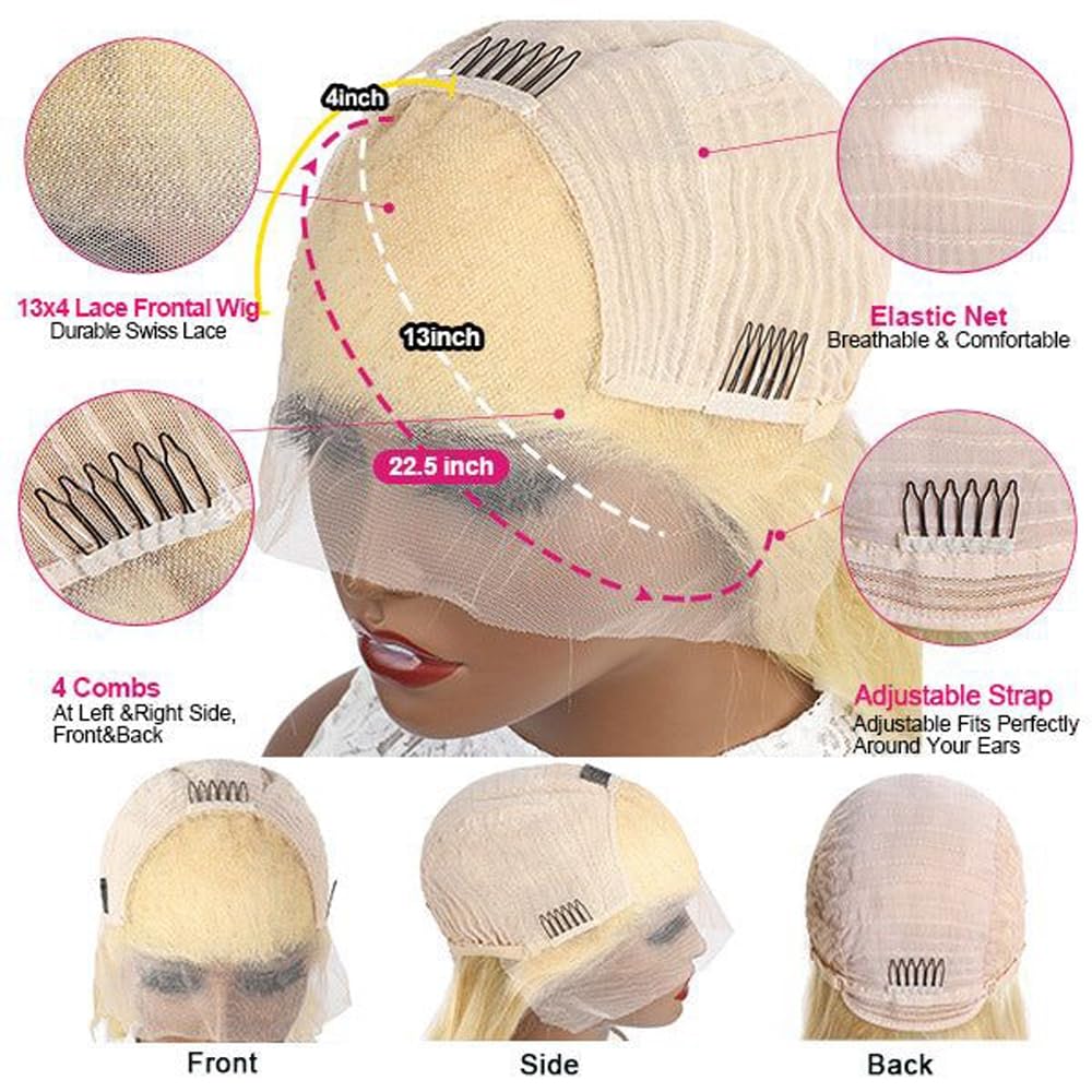 Hoscod Blonde Bob Wig glueless cap inside for secure fit.