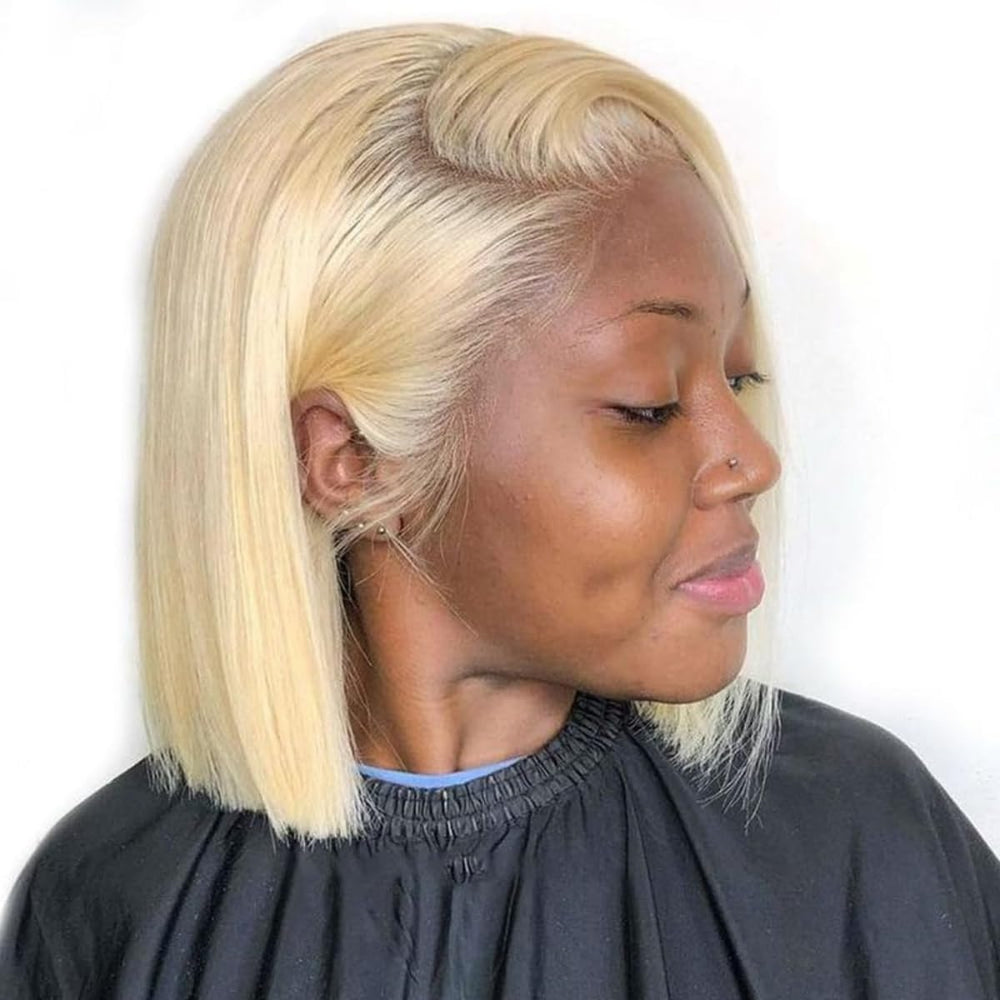 Hoscod Blonde Bob Wig lace front detail highlights seamless parting.