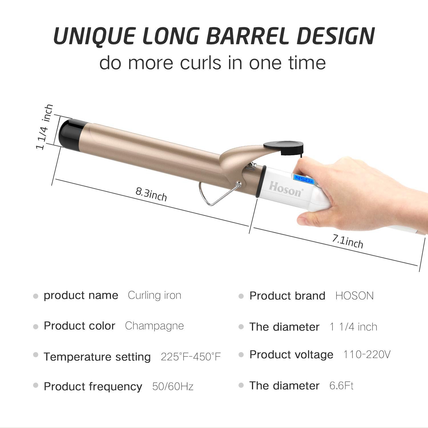 Hoson curling iron long-hair styling in action delivering smooth, lasting curls.